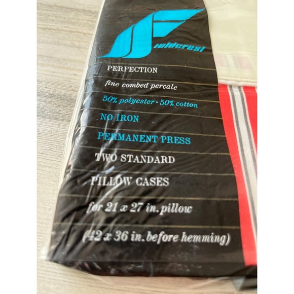 Vintage Fieldcrest NOS red/black/white striped full size sheet set - Picture 5 of 7